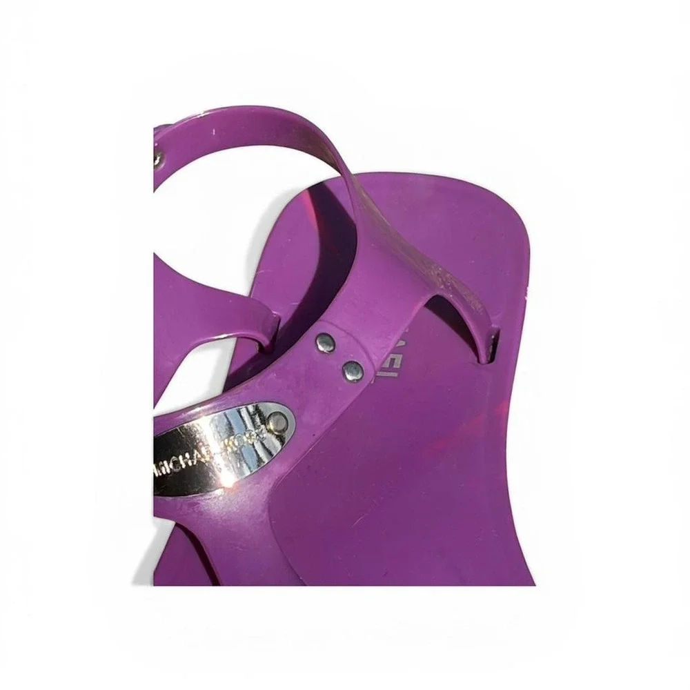Michael Kors Purple Jelly Sandals 9.5 Y2K Glossy T-Strap Ankle Strap Flat Shoes